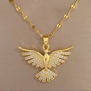 18K Gold Bird Pendant Necklace Phoenix Eagle Choker